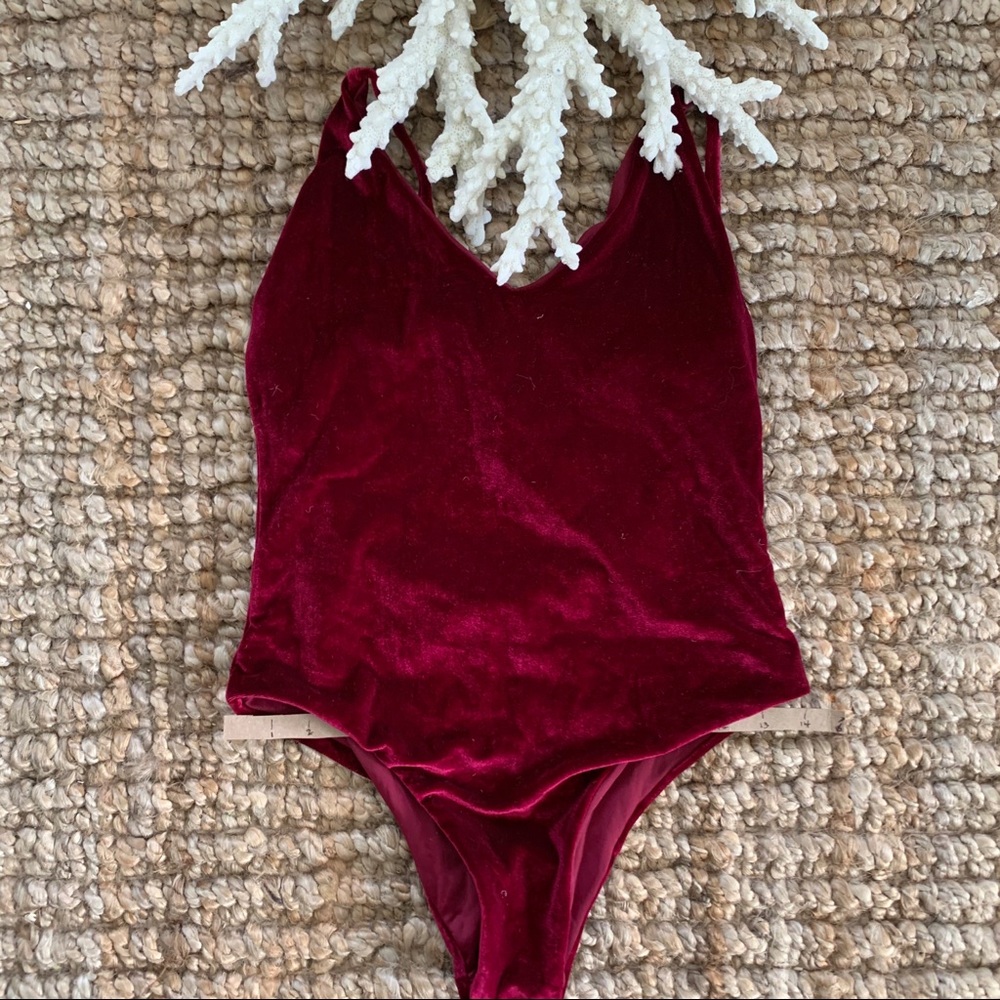 Maroon Velvet Body Suit. NEW